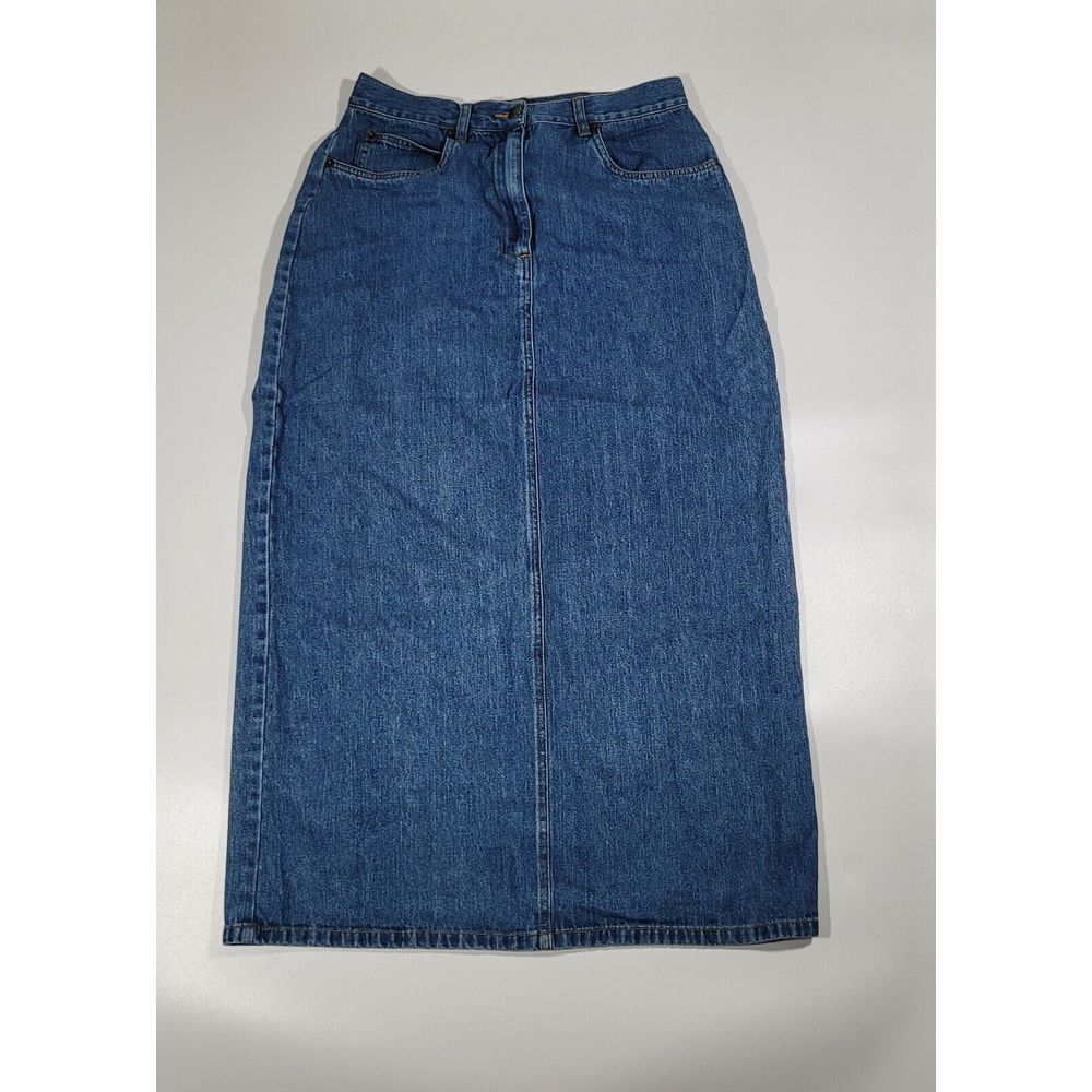 Bill Blass Jeans Womens Vintage Denim Maxi Skirt Blue High Waist Back Slit Sz 10